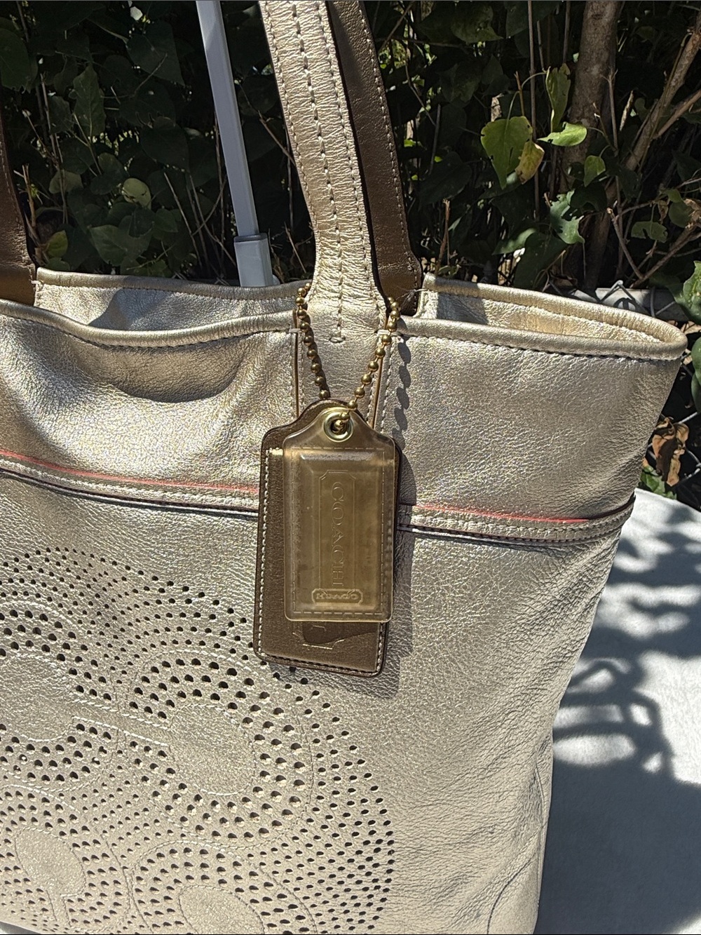 Coach Audrey Gold Perforated Leather Tote Shoulder Bag, No. 17041 - Picture 2 of 16